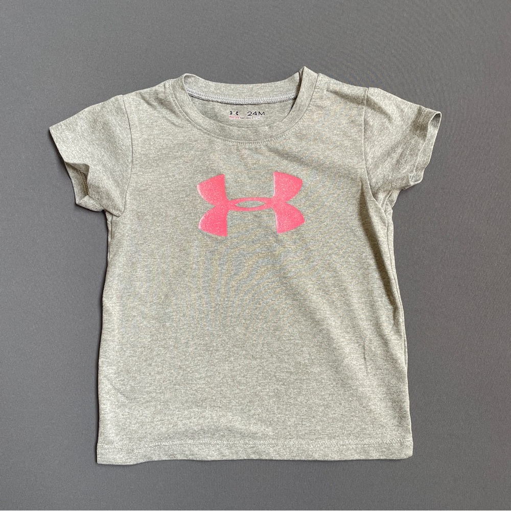 Under Armour Kids Tee in Gray with Pink Logo